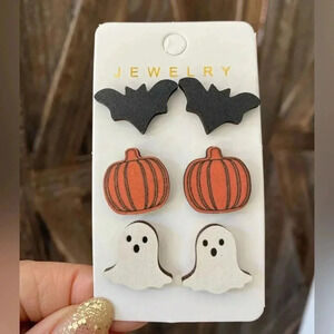 3 Pack Fun Halloween Bat Pumpkin Ghost Stud Earrings NWT